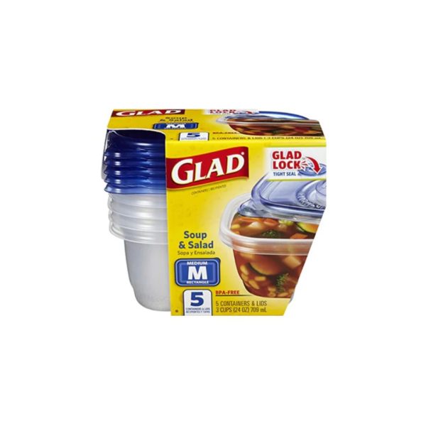 GladWare 24 Oz Food Storage Containers Pack of 5 for Soup & Salad, Medium Size 3 Cups Online now