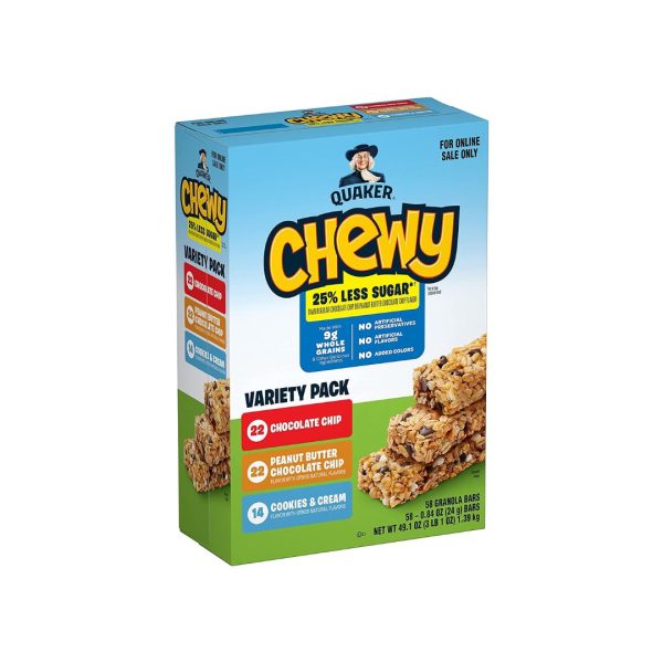 Quaker Chewy Lower Sugar Granola Bars, 3 Flavor Variety Pack 58 Count Discount