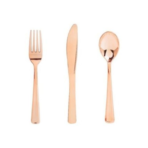 WELLIFE 300PCS Rose Gold Plastic Silverware For Cheap